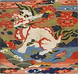 Rank badge (buzi) with mythical beast, silk embroidery, Ming dynasty (1368–1644). Metropolitan Museum of Art.
