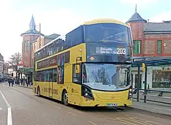 A Bee Network branded Metroline Manchester Volvo BZL battery electric bus in Stockport, 2025