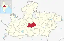 Location of Raisen district in Madhya Pradesh