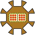 A double-nine domino is placed in the center of the hub as the "engine" to "open the station".