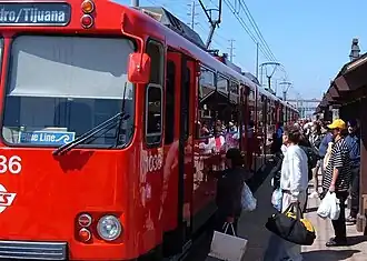 San Diego Trolley U2 car 1036 operating on the Blue Line, at the Old Town Transit Center