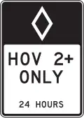 R3-11c 2 right lanes, HOV 2+ only (full-time) (post-mounted)