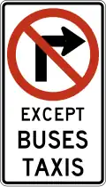 R3-1f No right turn except buses and taxis