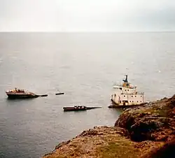 The wreck of the MV Craigantlet over a year after running aground.