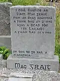 Gaelic script on a gravestone in County Kerry.