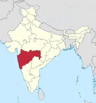 The map of India showing Maharashtra