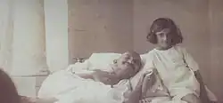 Mahatma Gandhi with a young Indira Gandhi, during his fast in 1924, (remastered)