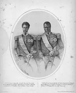 illustration of two men in ceremonial military dress, holding swords