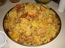 Maqluba, a rice and eggplant or cauliflower casserole, often with lamb