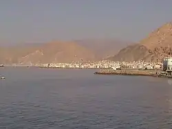 Al-Mukalla with the Hadhramaut in the background, as seen from the Gulf of Aden in the Arabian Sea