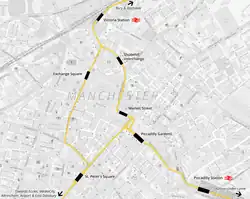 Map of Manchester City Centre Metrolink stops