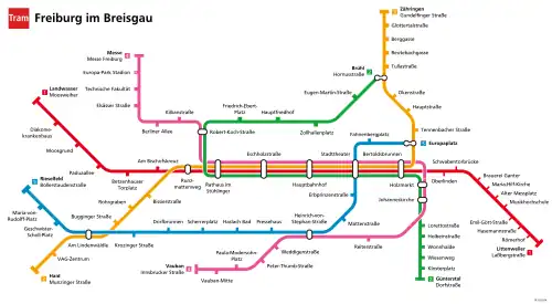 alt: Freiburg tramway network, 2026.
