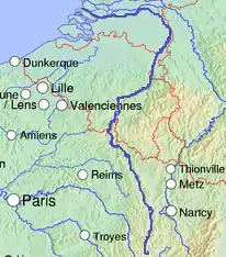 Map showing the course of the Meuse