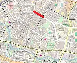 Świętojańska street highlighted on a map