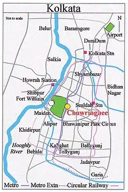 Location of Chowringhee in Kolkata