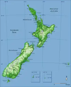 Image 50An annotated relief map (from Geography of New Zealand)