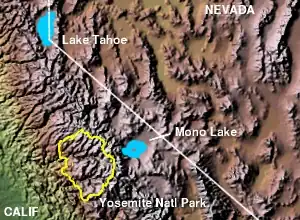 Relief map of Mono Lake and the surrounding area