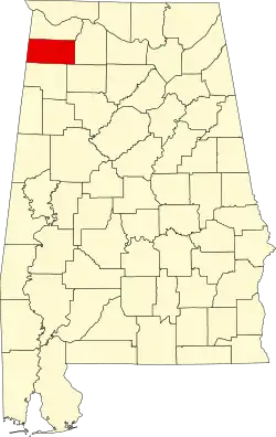 Map of Alabama highlighting Franklin County