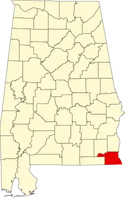 Map of Alabama highlighting Houston County