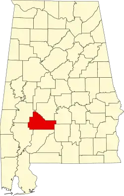 Map of Alabama highlighting Wilcox County