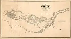 1838 map of the Alexandria Canal. Alexandria County's public debts from this and other projects amounted to nearly $2 million.[49]