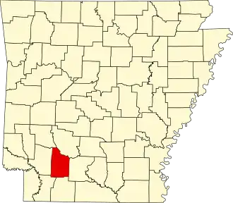 Map of Arkansas highlighting Nevada County