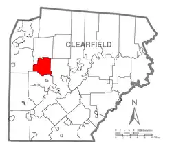 Map of Clearfield County, Pennsylvania highlighting Bloom Township