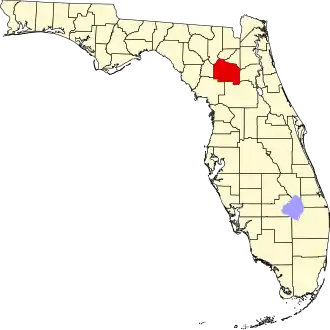 Map of Florida highlighting Alachua County