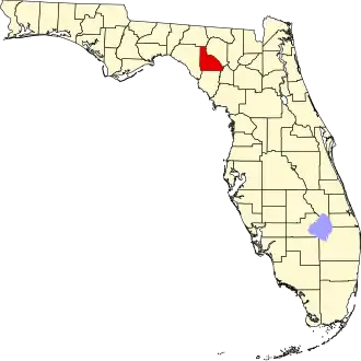 Map of Florida highlighting Lafayette County