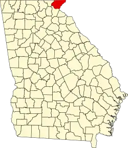 Map of Georgia highlighting Rabun County