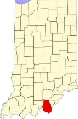 Map of Indiana highlighting Harrison County