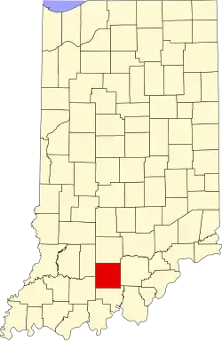 Map of Indiana highlighting Orange County