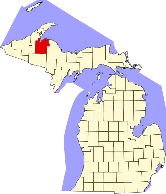 Map of Michigan highlighting Baraga County