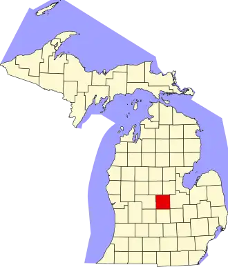 Map of Michigan highlighting Gratiot County