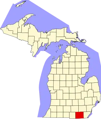 Map of Michigan highlighting Lenawee County