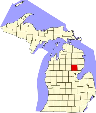 Map of Michigan highlighting Ogemaw County