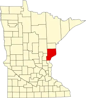 Map of Minnesota highlighting Pine County