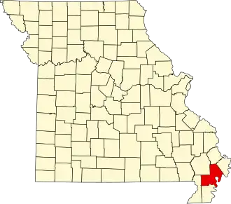 Map of Missouri highlighting New Madrid County