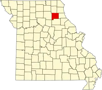 Map of Missouri highlighting Shelby County