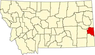 Map of Montana highlighting Fallon County