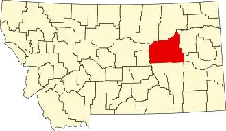 Map of Montana highlighting Garfield County