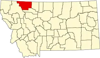 Map of Montana highlighting Glacier County