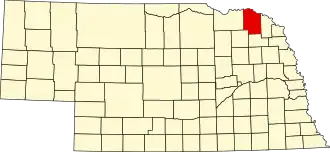 Map of Nebraska highlighting Cedar County
