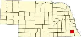 Map of Nebraska highlighting Johnson County