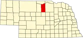 Map of Nebraska highlighting Rock County