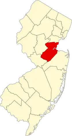 Map of New Jersey highlighting Middlesex County