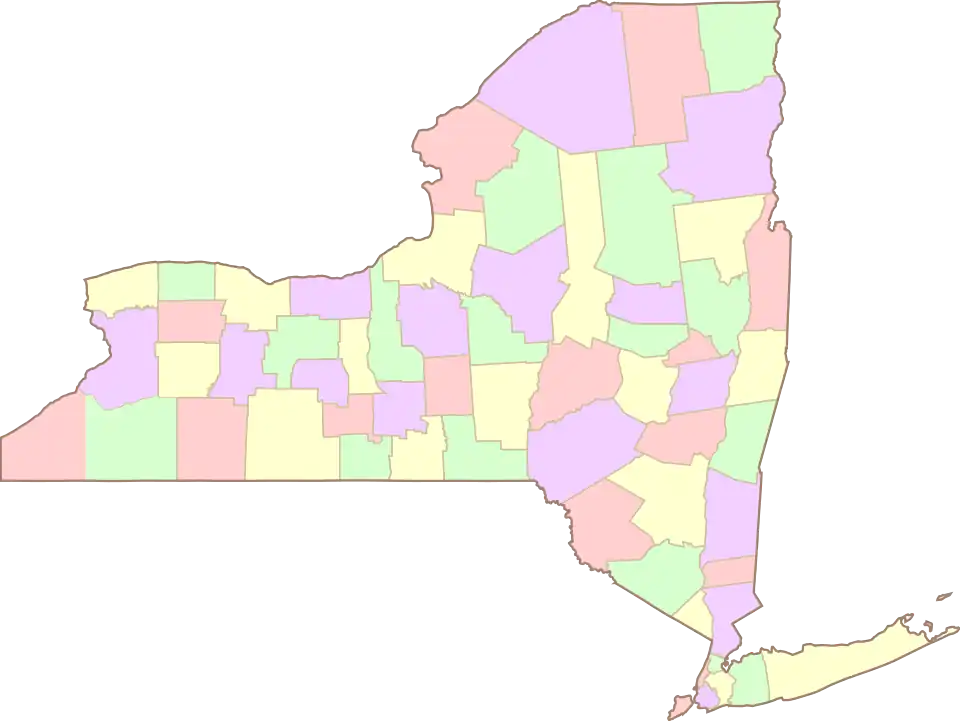 Map of New York showing county borders