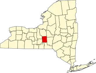 Map of New York highlighting Cortland County