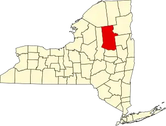 Map of New York highlighting Hamilton County