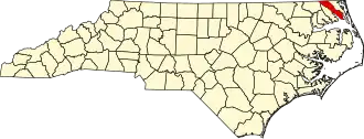 Map of North Carolina highlighting Camden County